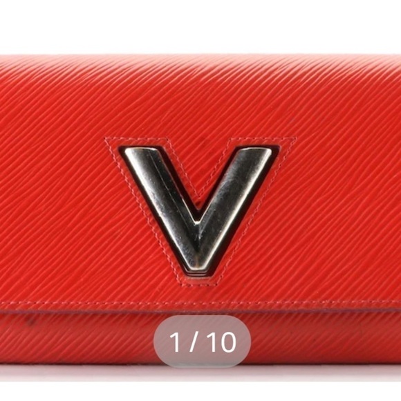 Louis Vuitton red twist long wallet. - Picture 2 of 10